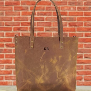 Echtleder Tragetasche für Frauen, Valentinstag Geschenk, Geschenkideen zum Muttertag, Ledertasche Handtasche Monogramm Tote mit Reißverschluss