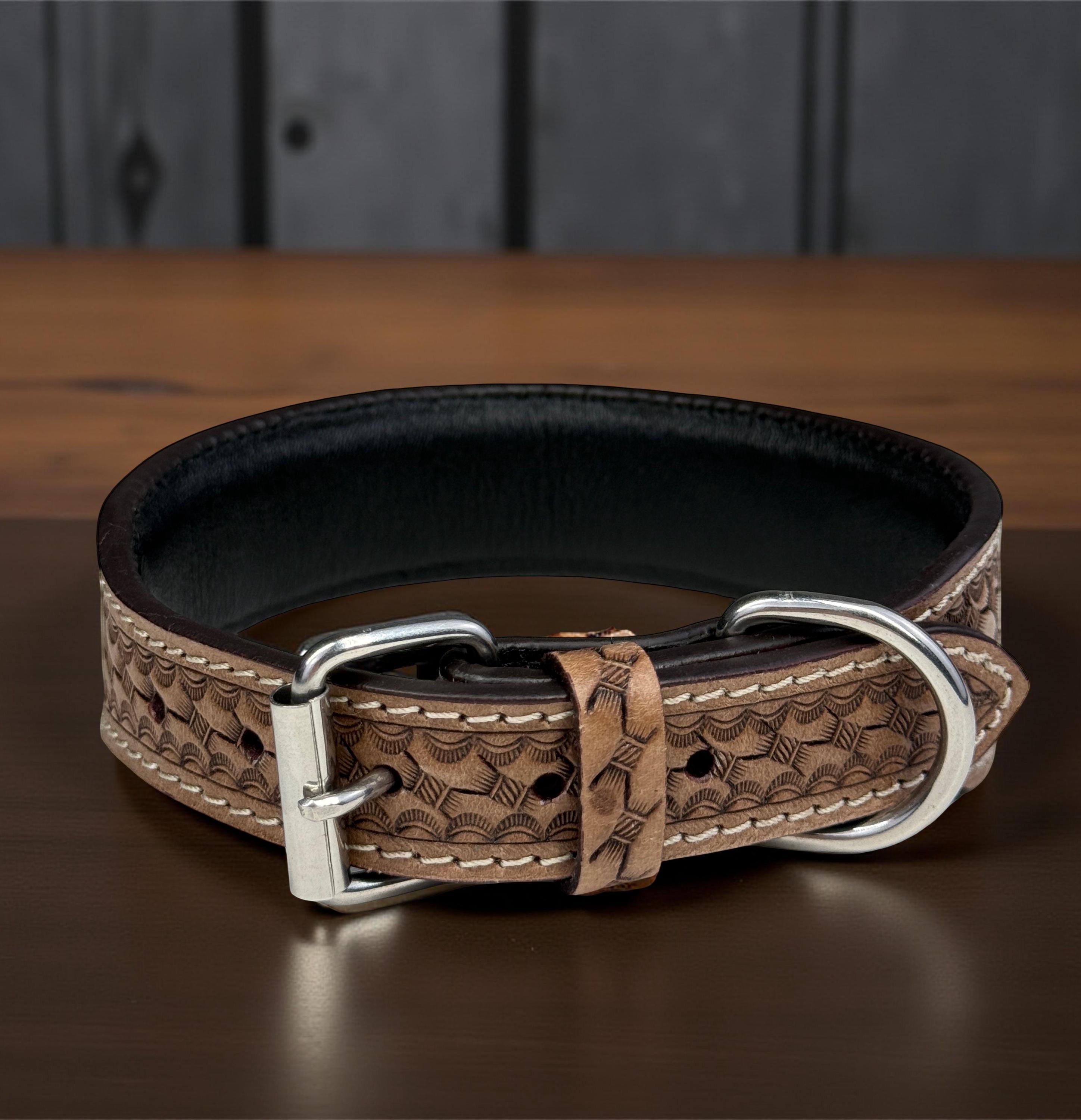 Beaded Genuine Leather Dog Cat Puppy Collar Hand Tooled Crafted Padded ...
