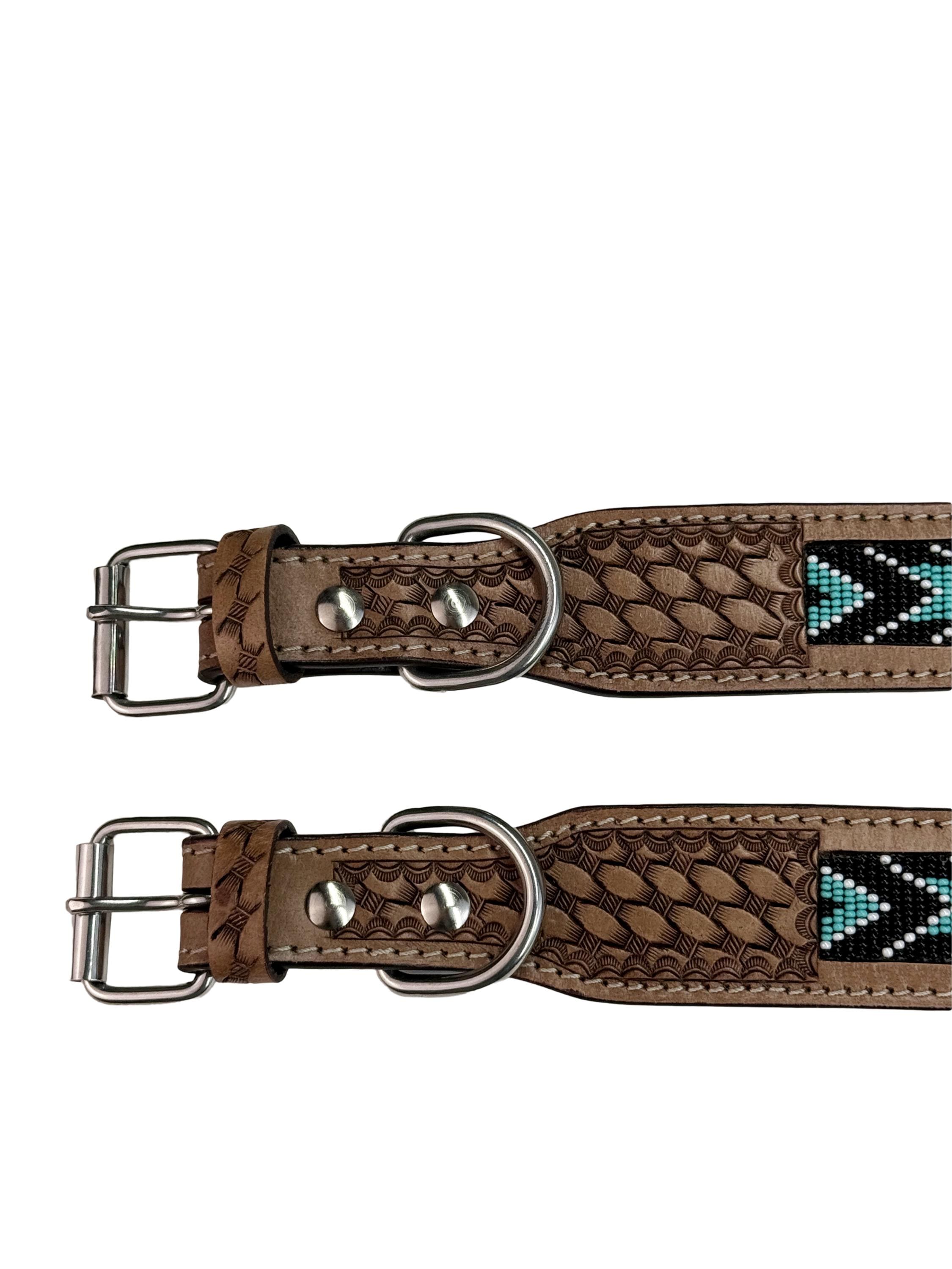 Beaded Genuine Leather Dog Cat Puppy Collar Hand Tooled Crafted Padded ...