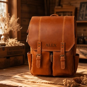 Grote echt leren rugzak, bruine leren rugzak, rugzak, gepersonaliseerde leren herenrugzak, hipster rugzak cadeaus voor hem/haar