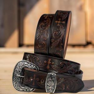 Genuine Leather Tooled Western Heavy Duty Belt, Custom Personalized Rodeo belt For Cowboy Cowgirl