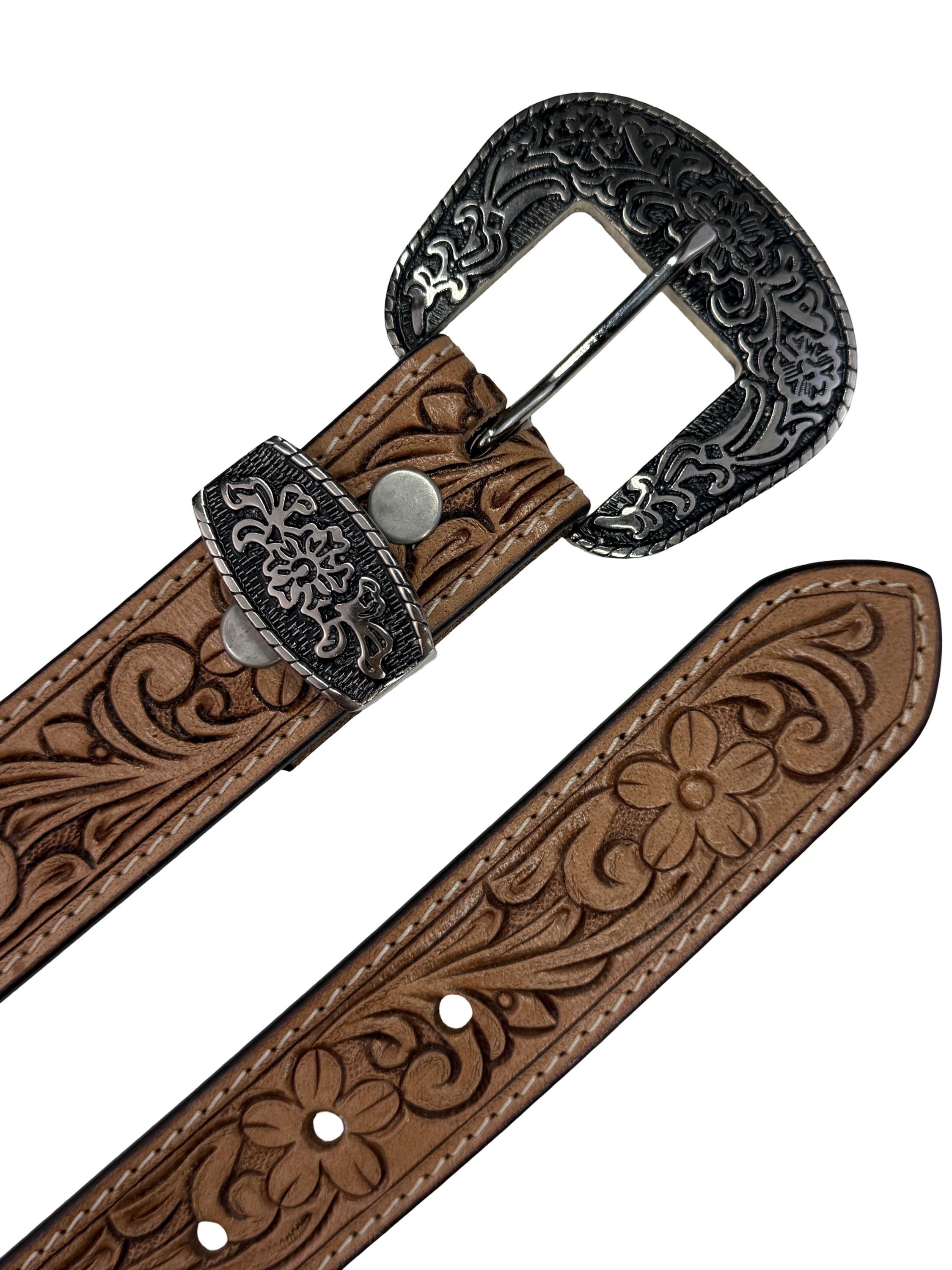 8649 Western Leather Belt For Women Men Cowgirl Cowboy Floral Engraved Western Floral Leather Belt for Men, Personalized Cowboy  main image 3
