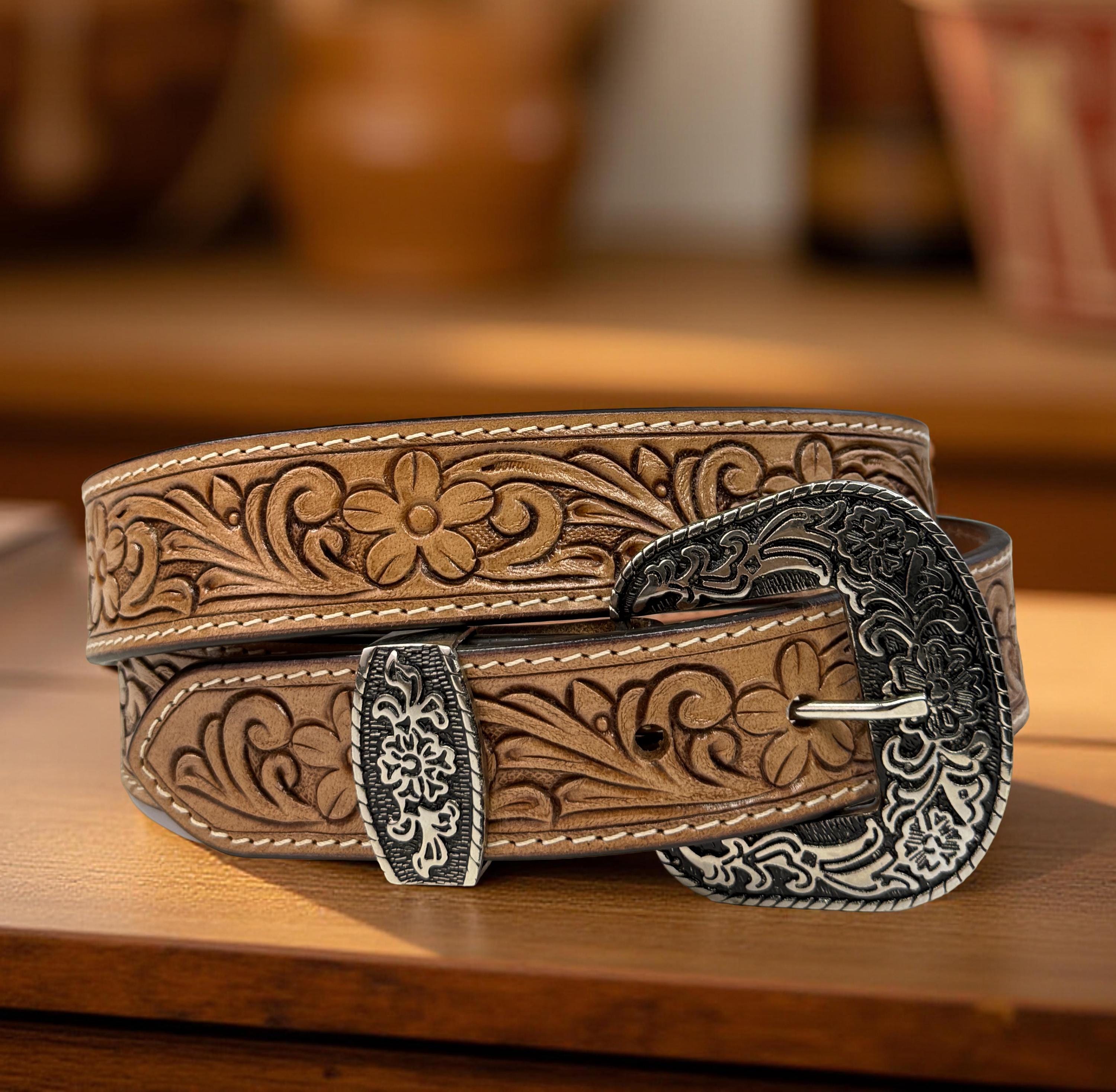 3168 Genuine Leather Western Belt- Vintage Engraved Tooled Cowboy Cowgirl XZQTIVE Women Men Genuine Leather Belt Vintage Ladies  main image 2