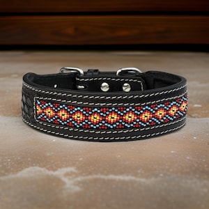 Leather Beaded Dog Cat Collar, Full grain western Leather Puppy Collar Hand Tooled Crafted Padded