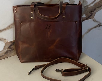 Personalized brown leather laptop bag, monogram leather laptop bag, leather laptop bag for women,