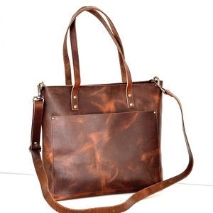 Leather Tote Bag For Women, Leather Shoulder Bag With Pockets, Anniversary Gift for Women, Laptop Work Student Bag, gift for her