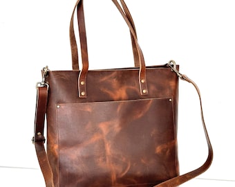 Leather Tote Bag For Women, Leather Shoulder Bag With Pockets, Anniversary Gift for Women, Laptop Work Student Bag, gift for her