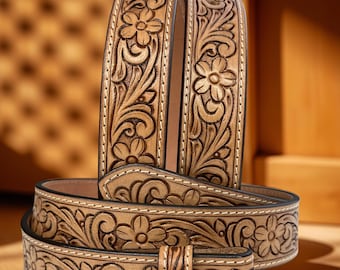 Women&#39;s belt, Tooled Western Floral Engraved Leather Belt 100% Genuine Full Grain Cowhide Engraved Genuine Leather Cowboy Belt