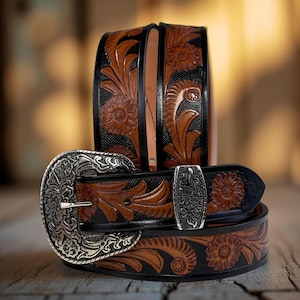 Genuine Leather Tooled Western Heavy Duty Belt, Custom Personalized Rodeo belt For Cowboy Cowgirl