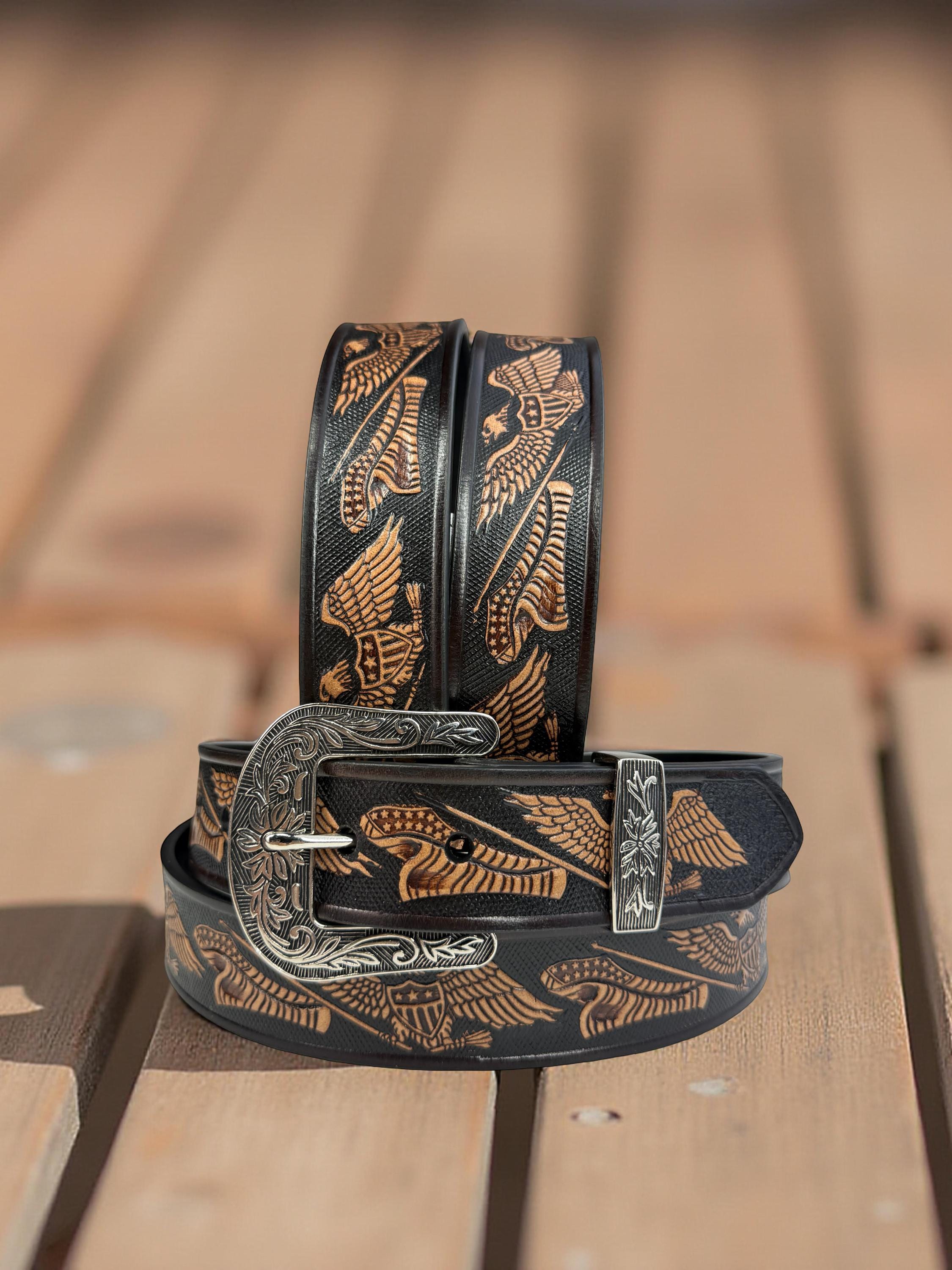 Cinturon De Vaquero Bonarty - Hebilla De Cinturón Vaquero Con águila Americana - Estilo Western Cinturon Cowboy Hombre