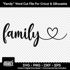 Archivo de corte SVG familiar, imágenes prediseñadas vectoriales de Word, silueta familiar de amor, forma de corazón, tipografía Cricut / Svg Png Dxf Eps / Descarga digital