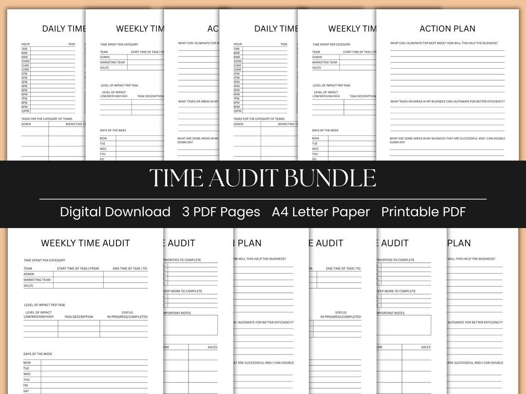 Time Audit Worksheets.pdf Printable Time Audit Templates for Small Business, Time Management ...