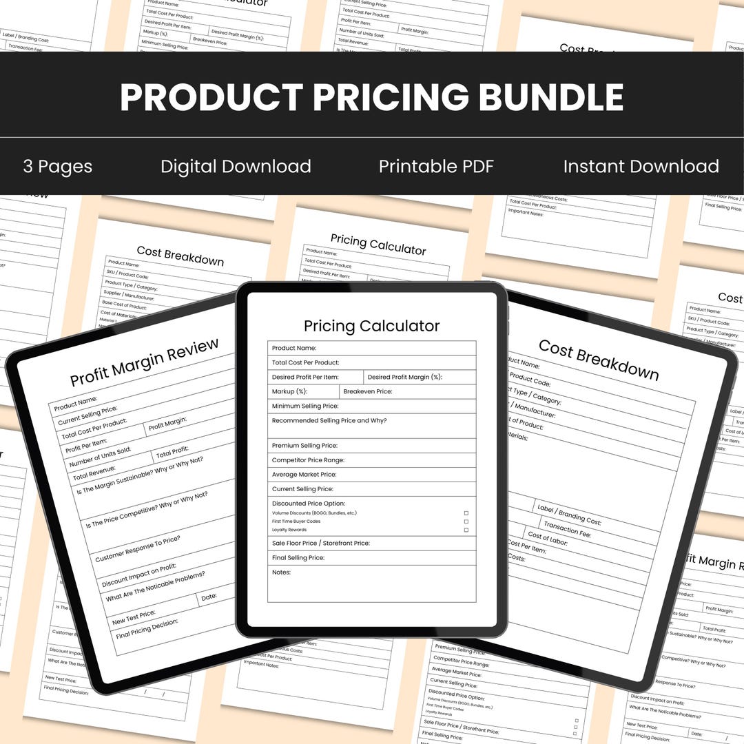 Printable Product Pricing Sheets for Small Business, Pricing Calculator ...