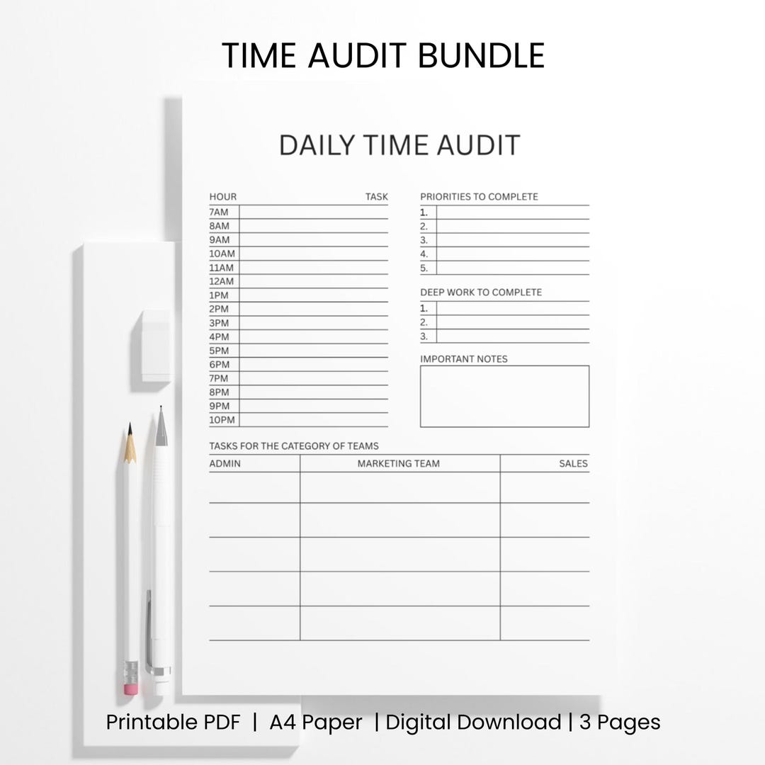 Time Audit Worksheets.pdf Printable Time Audit Templates for Small Business, Time Management ...