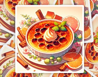 Anime Aesthetic Creme Brulee Dessert Vinyl Sticker Laptop Decal Dessert Decal Gift For Foodie Gift For Food Lover Water Resistant Cute