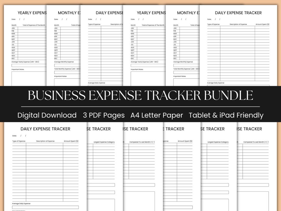 Printable Expenses Tracker Template Bundle for Small Business, Cost ...
