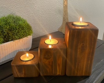 3 piece Wood Tealight Candle Holders, Rustic Home Decor, Table Decor,
