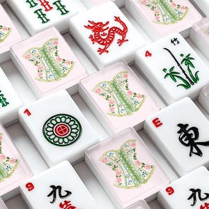 American Mahjong Tiles Set Regency Corset Print Pink Green Floral Pattern image 1