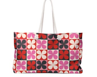 Mahjong Aufbewahrungstasche Große Tragetasche Retro Folk Blumen Motiv Muster Rot Rosa Schwarz