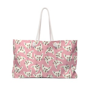 Weekender Mahjong Förvaringsväska Stor Tote Kärlek Katt Mönster Rosa Röd Kräm Mönster