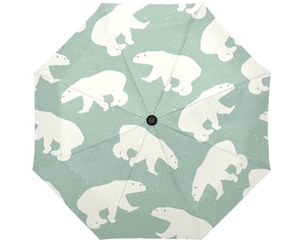 Umbrella Printed Pattern * Automatic * Includes Cover * Polar Bears on Duck Egg Green Blue Background White Antarctica Cute Winter Animals