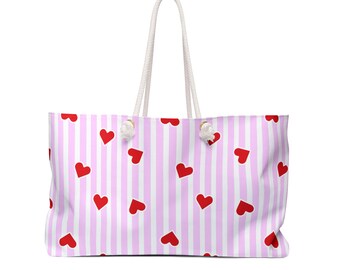 Mahjong Aufbewahrungstasche Large Tote Rot Love Herzen Muster Hellrosa Weiß Stripes