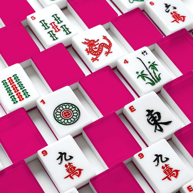 Juego de fichas de mahjong americano, color fucsia oscuro brillante, bloque sólido de color liso imagen 1