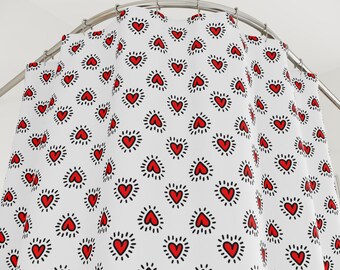 Duschvorhang Love Herzen Muster Rot Weiß Schwarz Print