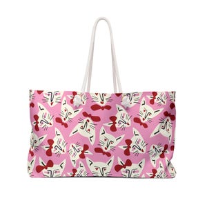 Mahjong Förvaringsväska Stor Tote Fluga Katt Mönster Röd Rosa Kräm