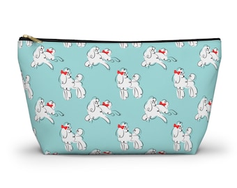 Mahjong Tiles Storage Bag French Poodle Pattern White Light Blue Aqua