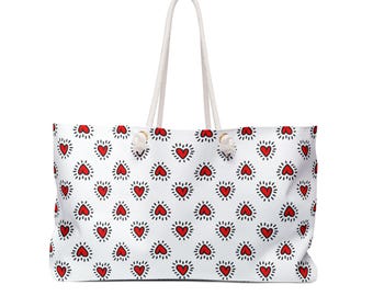 Mahjong Aufbewahrungstasche Large Tote Love Herzen Muster Rot Weiß Schwarz Print