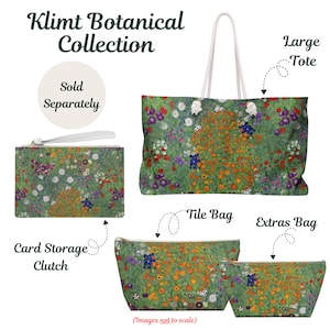 Mahjong Accessories - Gustav Klimt Pattern Dark Green Floral - Large Tote Bag, Tile Storage Pouch, Card Holder Clutch