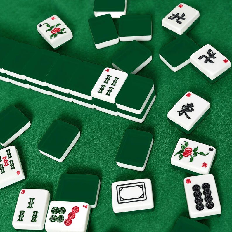 American Mahjong Tile Set Plain Dark Forest Green Solid Color Tiles image 2