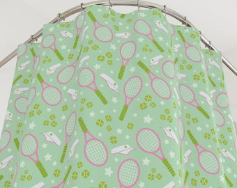 Duschvorhang Adrette Tennis Muster Pastellfarben grün rosa weiß