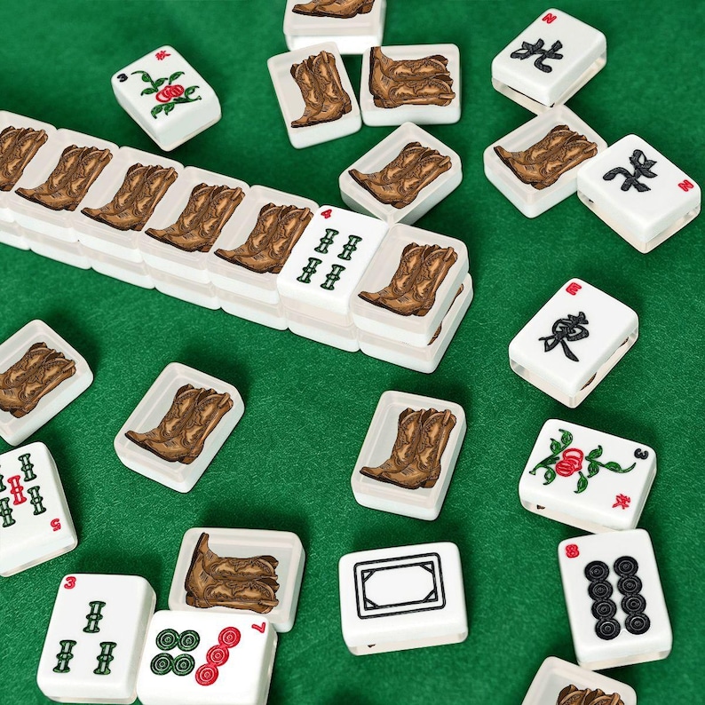 American Mahjong Tiles Set Cowboy Boots Brown Light Beige image 2
