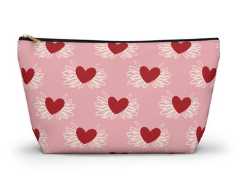 Mahjong Tiles Storage Bag Fluttering Love Hearts Pattern Light Pink Red Cream
