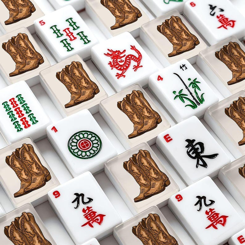 American Mahjong Tiles Set Cowboy Boots Brown Light Beige image 1