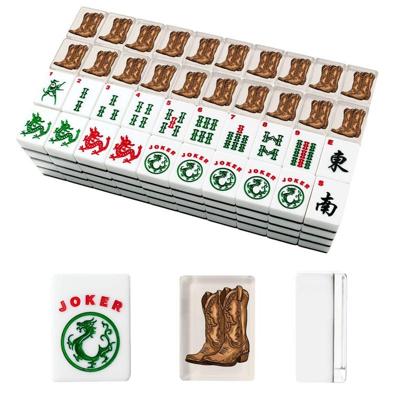 American Mahjong Tiles Set Cowboy Boots Brown Light Beige image 3