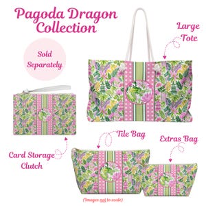 Accessori per Mahjong - Motivo Pagoda Drago Chinoiserie - Borsa tote grande, astuccio per tessere, pochette porta carte
