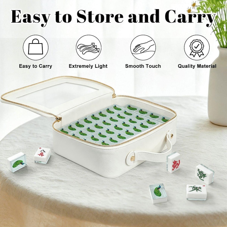 American Mahjong Tiles Set Peacock Motif Pale Blue Background image 3