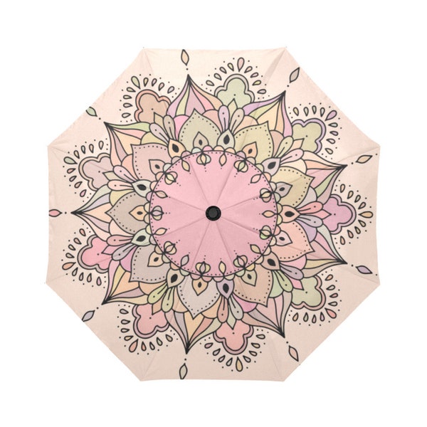 Umbrella Printed Pattern * Automatic * Includes Cover * Pastels Pink Pale Mint Green Purple Black Blush Peach Mandala Circular Lace Pattern