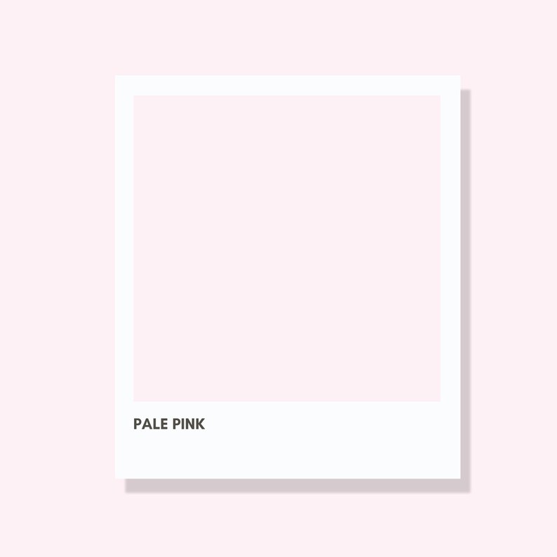 May include: A white framed image with a pale pink background. The text "PALE PINK" is printed in black at the bottom of the frame. The image is set against a pale pink backdrop.