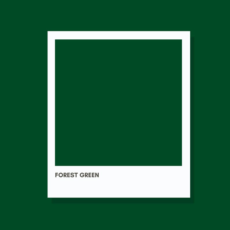 May include: A white-framed image with a forest green interior, set against a darker forest green background. The text "FOREST GREEN" is displayed in a white, sans-serif font at the bottom of the frame.