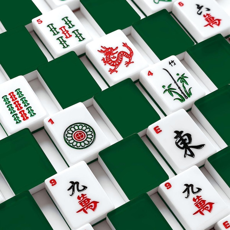 American Mahjong Tile Set Plain Dark Forest Green Solid Color Tiles image 1