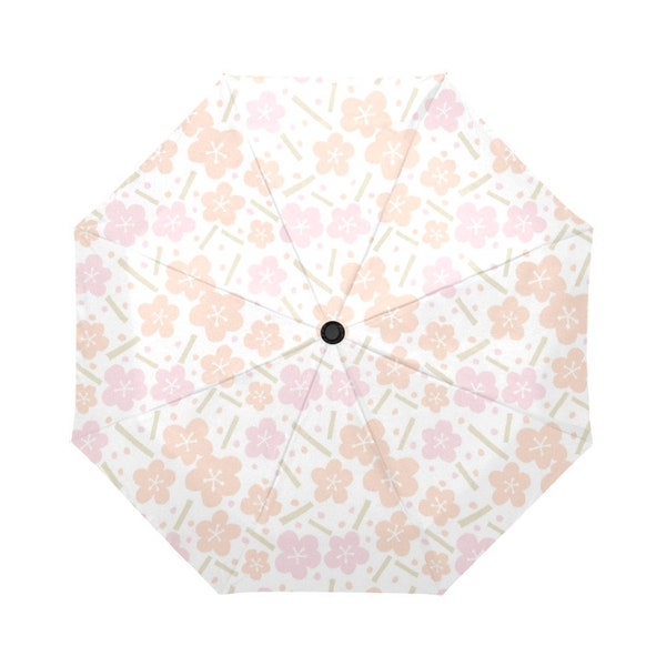 Parapluie origami japonais papier impression motif * Ume blanc pastel rose orange orange fleurs florales fleurs de prunier * automatique avec couvercle