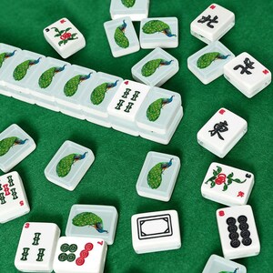 American Mahjong Tiles Set Peacock Motif Pale Blue Background image 2