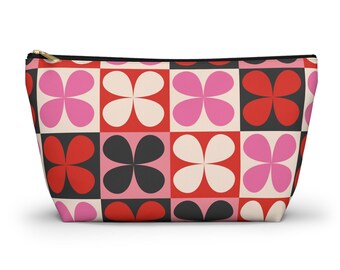 Mahjong Fliesen Aufbewahrungstasche Retro Folk Blumen Motiv Muster Rot Rosa Schwarz