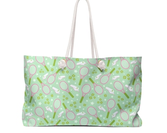 Mahjong Storage Bag Large Tote Preppy Tennis Pattern Pastel Colors Green Pink White