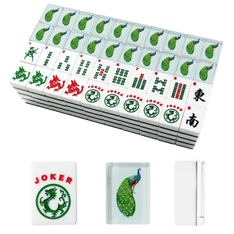 American Mahjong Tiles Set Peacock Motif Pale Blue Background image 4