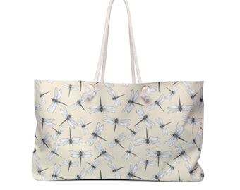 Mahjong Aufbewahrungstasche Large Tote Libellenmuster Schwarz Weiß Libellen auf Creme